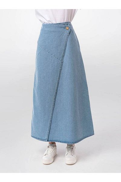 Molly Nelly Fusta de damă Lurdes albastră din denim cu nasturi laterale