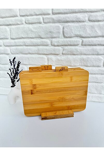 yeninesilevim Standlı 3lü Bambu Kesme Tahtası Gıda Ayrımlı Kırmızı Et/Balık T...