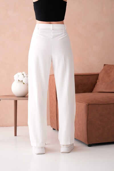 WOMAN VISION Жіночі еластичні крепові штани з широкими штанинами, застібкою-блискавкою, білі 002