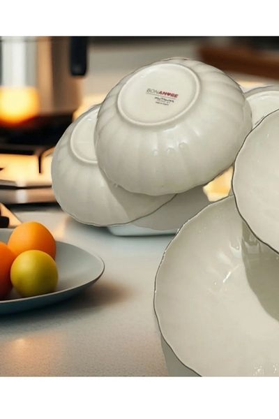Kütahya Porselen Bone Luz 2 Pcs 15 cm - Platinum Gilding (Silver) Soup Bowl