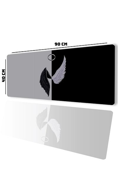 SonicTouch UltraGrand Angel and Demon Wings سلس Xxl مشغل ألعاب أسود أبيض لوحة مفاتيح ماوس 40x90 سم