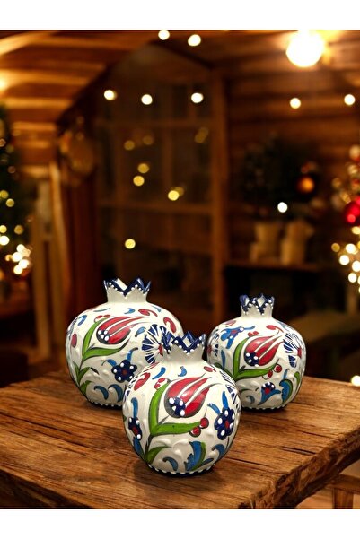 STORESZA El Yapımı Çini Lale Desenli Dekoratif Nar Seti (3’lü)