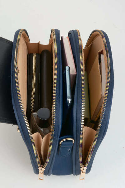 Vivaq Жіноча сумка Yonca темно-синя з 4 кишенями, кришкою, ременем через плече, застібкою-блискавкою та кнопками, ручка та ремінь через плече