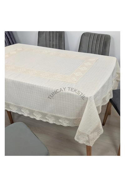 TUNCAY TEKSTİL Keten Masa Örtüsü Geniş Dantelli Monika Kumaş Pamuklu Bodrum Buldan Keteni Kare Dikdörtgen Yuvarlak