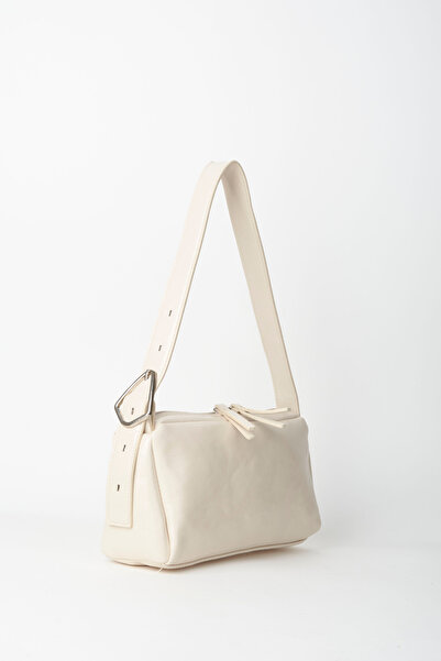 Vivaq Women's Marshmallow Cream Baguette Design Strap Lined Patent Leather Faux Leather Zipper Closure Hand and Shoulder Bag