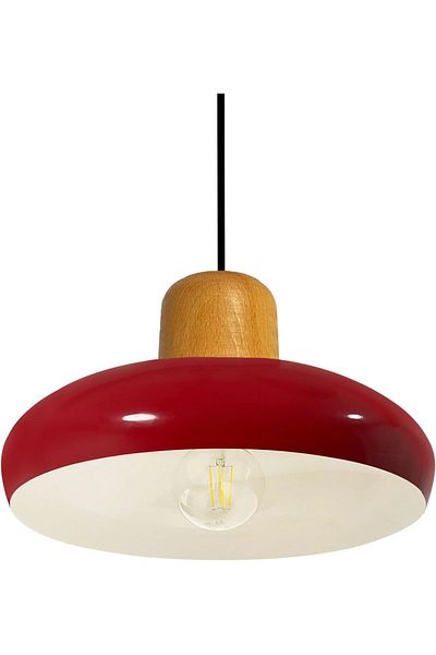 Bamyum Androa-Holz Hängelampe Esstisch Rot Metall Ø40 cm, Pendelleuchte Esstisch