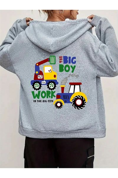 FULL TOLERANCE Yd Design - Cute Business Machine Printed Zip-Up Oversize Sweatshirt, for Young Mother and Fathers