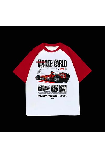 Gofeel Λευκό Unisex Red Raglan Monte Carlo F1 T-shirt