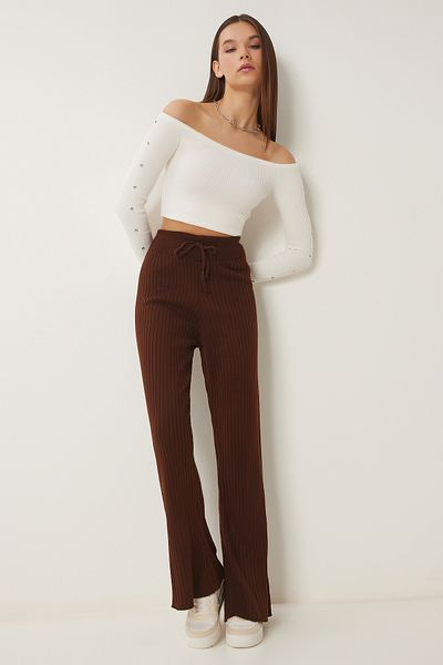 Lovelyİstanbul Stretchy Spanish Leg Knitwear Trousers - Brown Lus0072