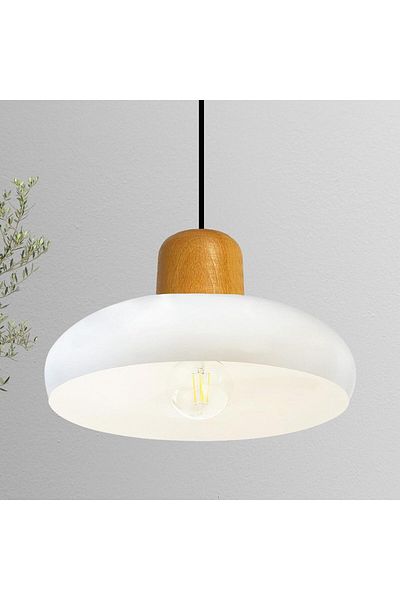 Bamyum Androa-Holz Hängelampe Esstisch Weiß Metall Ø40 cm, Pendelleuchte Esstisch