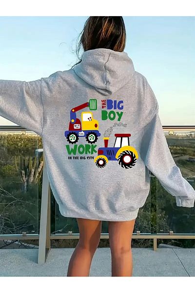 FULL TOLERANCE Yd Design - Cute Business Machine Printed Zip-Up Oversize Sweatshirt, for Young Mother and Fathers
