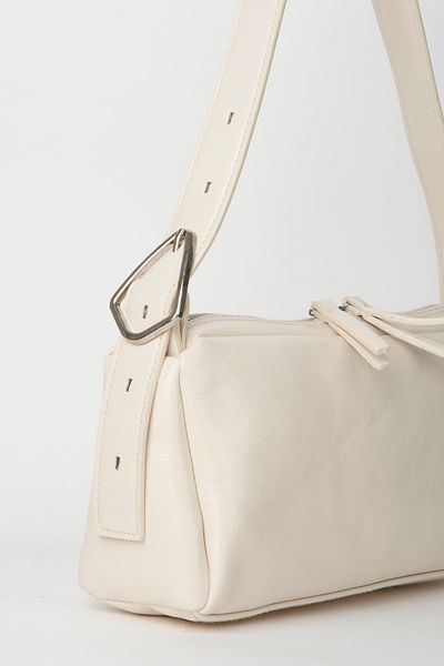 Vivaq Women's Marshmallow Cream Baguette Design Strap Lined Patent Leather Faux Leather Zipper Closure Hand and Shoulder Bag