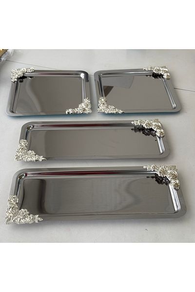 SEVA ÇELİK 2 Models Steel Square and Baton Presentation Table with Double Silver Accessories