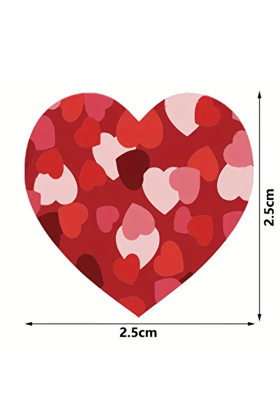 hdcw 500 ADET 2.5cm RULO YAPIŞKANLI RENKLİ DESENLİ KALP STICKER ETİKET HEDİYE PAKETLEME