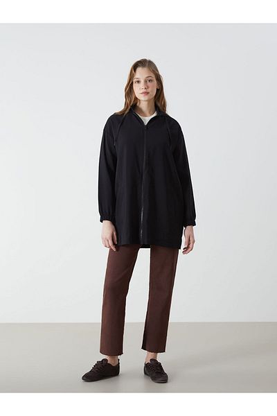 LC Waikiki New Black Hooded Plain Oversize Women's Tunic