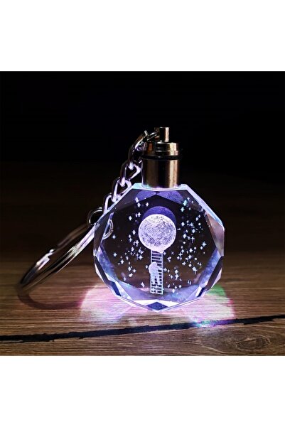Işıklı Kristal Cam Anahtarlık Renk Değiştiren LED Özel Lazer İşleme Şık Anlamlı Hediyelik Aksesuar
