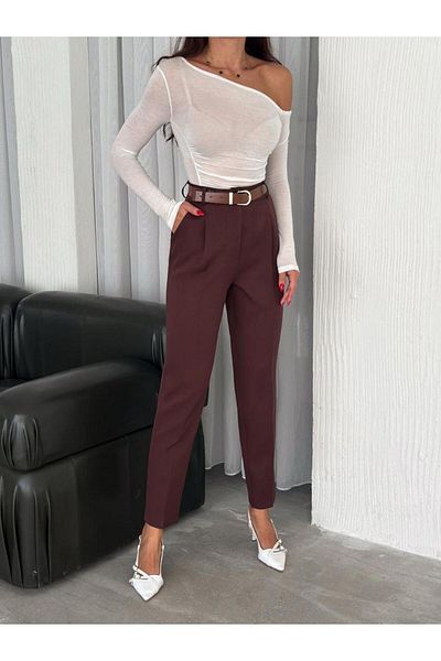 SUYA US WEAR Πλισέ υφασμάτινο παντελόνι με λεπτομέρεια ζώνης