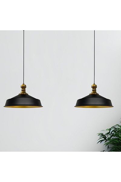 Bamyum Asletl-Knob Industrial Vintage Hängelampe  40 cm, Schwarz Metall Pendelleuchte 2 Flammige