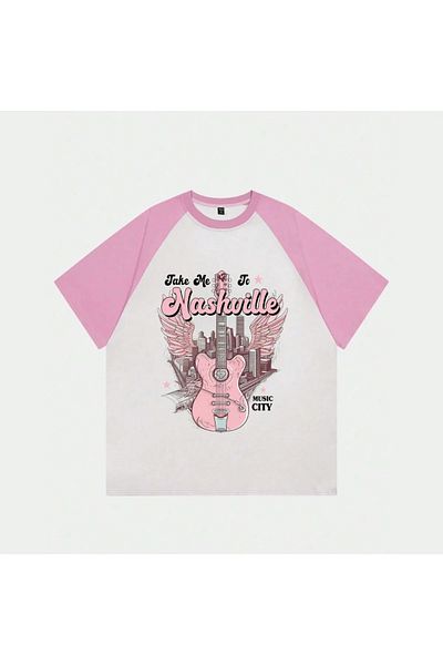 Gofeel Λευκό Unisex Pink Raglan Nashville T-Shirt