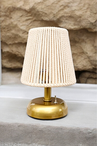 Bubihome Makrome Abajur , Kablosuz Ledli Mini Abajur,Pilli Masa Lambası Gold Metal Ayaklı