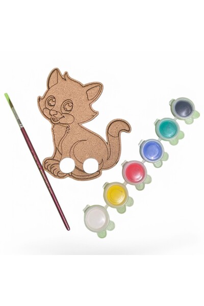 MEKSAPP KUKLA BOYAMA-AHŞAP KUKLA BOYAMA-HOBİ EĞİTİM SETİ-KEDİ PARMAK KUKLA