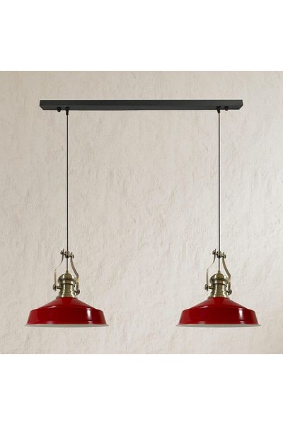 Bamyum Neo-Asletl Industrial Vintage Hängelampe  40 cm, Rot Metall Pendelleuchte 2 Flammige