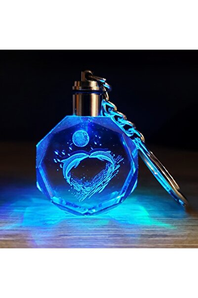 Işıklı Kristal Cam Anahtarlık Renk Değiştiren LED Özel Lazer İşleme Şık Anlamlı Hediyelik Aksesuar