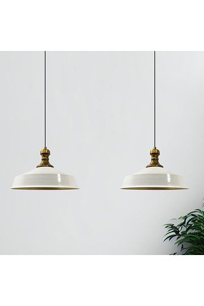 Bamyum Asletl-Knob Industrial Vintage Hängelampe  40 cm, Weiß Metall Pendelleuchte 2 Flammige