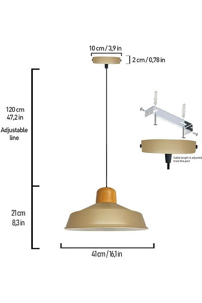 Bamyum Asletl-Holz Industrial Vintage Hängelampe  40 cm, Beige Metall Pendelleuchte