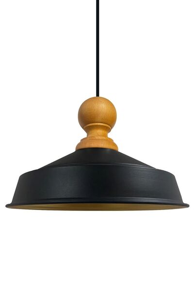 Bamyum Asletl-Holz Industrial Vintage Hängelampe  40 cm, Schwarz Metall Pende...