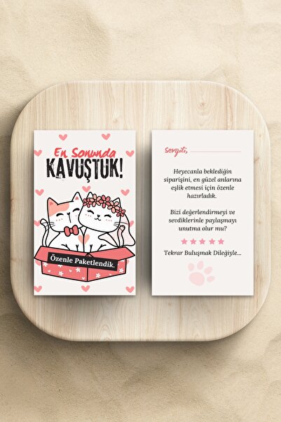 Metranya 100 Adet Arkalı Önlü Kavuştuk Teşekkür Kartı Sipariş Kartı Tebrik Kartı Paketleme Kartı Kargo Kartı