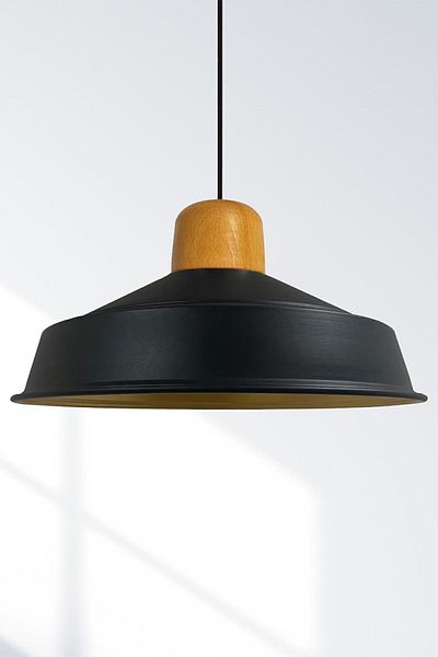 Bamyum Asletl-Holz Industrial Vintage Hängelampe  40 cm, Schwarz Metall Pendelleuchte