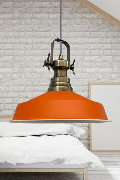 Bamyum Neo-Asletl Industrial Vintage Hängelampe 40 cm, Orange Metall Pendelleuchte