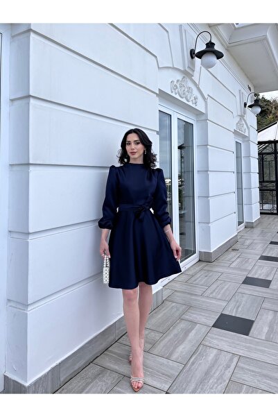 BEYZATURAN ROCHIE ALBASTRĂ ÎNCHISĂ ADEN - Mânecă lungă, tiv elastic și detali...