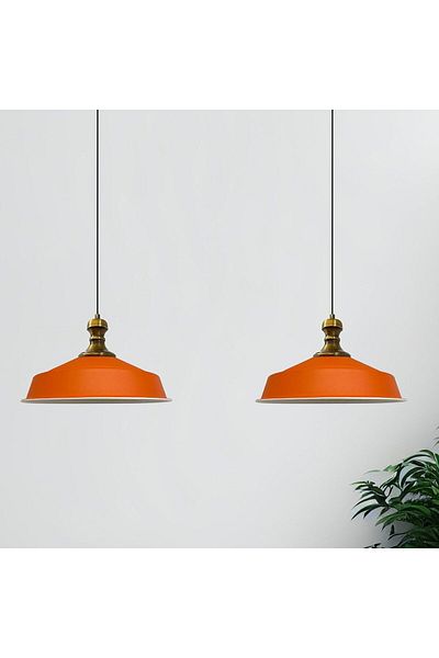 Bamyum Asletl-Knob Industrial Vintage Hängelampe  40 cm, Orange Metall Pendelleuchte 2 Flammige