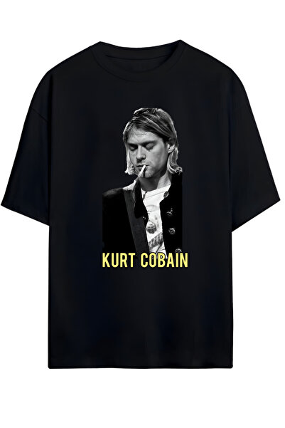 MAGORS Tricou oversize unisex din bumbac cu design Nirvana și Kurt Cobain cu titlu înalt - Sezon nou