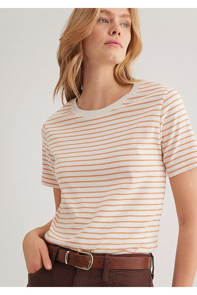 Mavi Orange gestreiftes T-Shirt mit normaler Passform / normaler Passform 1611653 -86689