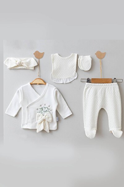 Mamman's طقم كايزن 100% قطن مطرز بالزهور، طقم خروج من المستشفى من الجاكار لحديثي الولادة، طقم طفلة