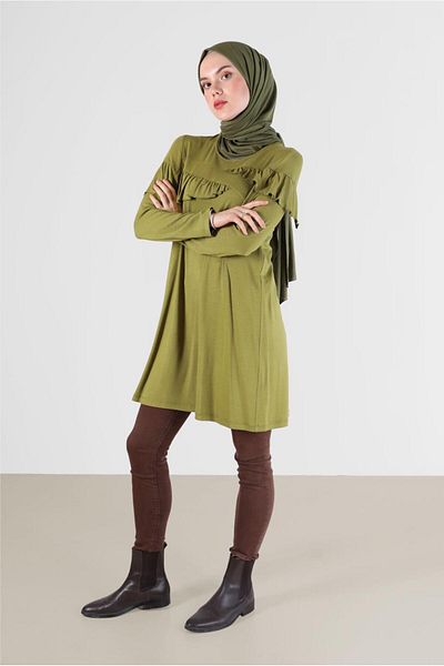 TRENDTESETTÜR Γυναικείο Πράσινο (F.GREEN) Τούνικ με λεπτομέρεια βολάν 41231