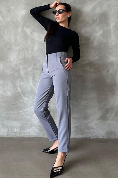 Seeh Gray High Waist Women's Fabric Trousers Sh192