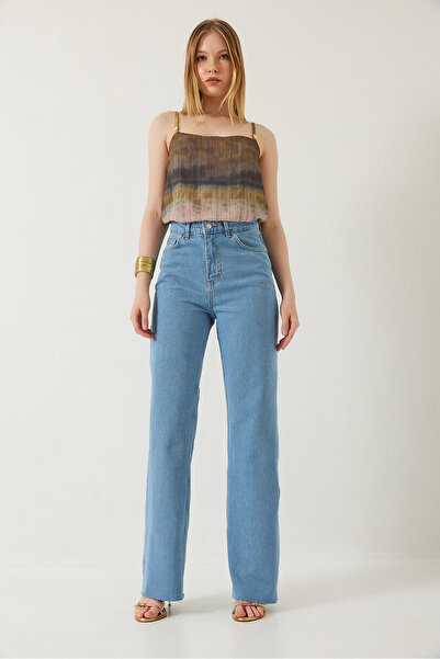 Bianco Lucci High Waist Cut-Out Women's Denim Trousers - Straight Wide 1077 60261307