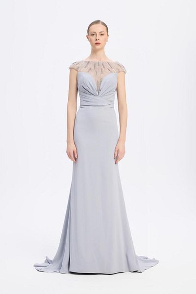 Kenzel Sleeveless Neckline Embroidered Long Evening Dress - 2045