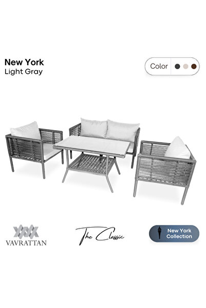 VAVRATTAN New York Rattan Bahçe Takımı 2 1 1 Sehpa - Açık Gri (DAYTONA GRİ)