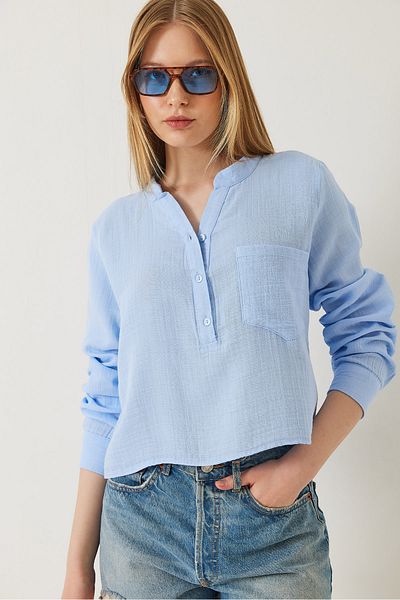 Bianco Lucci Bluzka damska z kołnierzykiem typu Prevailing Collar Premium Muslin 1001 60271022