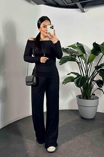 Butik Gardrop Fekete modális öltöny - Drapéria blúz és nadrág