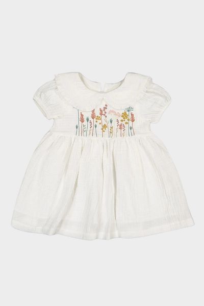 Numuu Girl's Muslin Dress - Embroidered, Short Sleeve, Summer