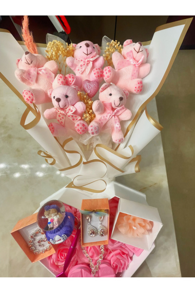 maasco Sevgiliye özel LEDLİ pembe gül ve ayıcık buketi, 14 şubat, gül kutusu,...