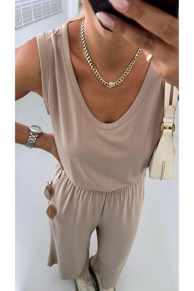 Sezgi Tekin Low-Cut Mink Modal Jumpsuit with Back Zipper Waist