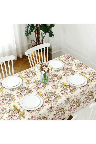 Evim Canvas Daisy Light Pink Liquid Proof Stain Resistant Tablecloth