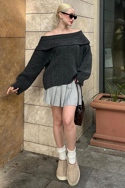 Madmext Anthracite Madonna Collar Women's Sweater Mg2274